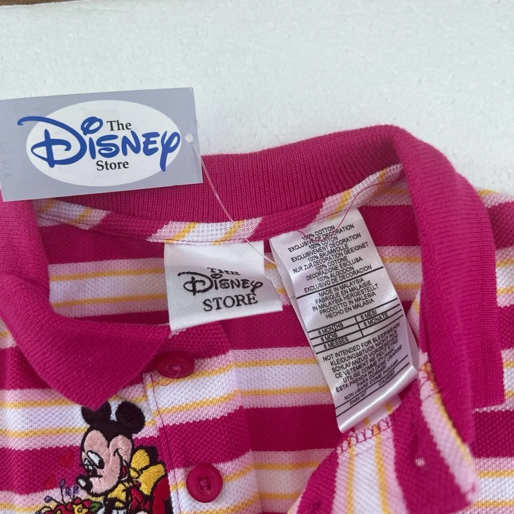 NWT Vintage the Disney store pink and white striped polo baby romper